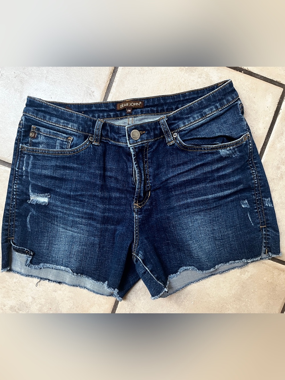Dear John Dark Indigo Distressed Denim Women's Shorts Sz 28
